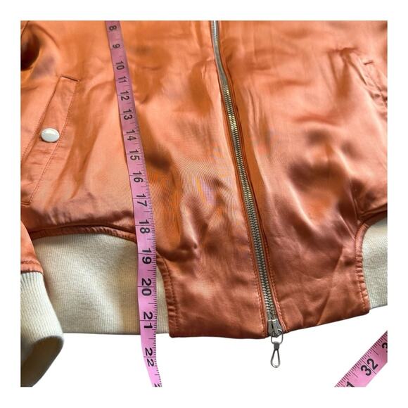 Rag & Bone Peach Satin Bomber Jacket Cropped Orange Zip Front Streetwear XS - Picture 11 of 11